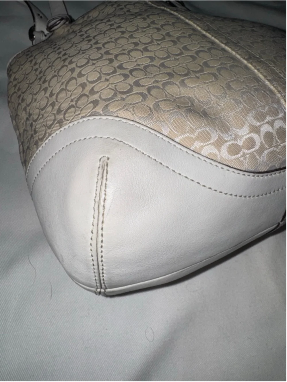 Coach Signature Jacquard Tote Cream White Leather Shoulder Bag Y2K